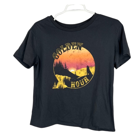 Golden hour soft cropped tee sunset wolf graphic tee - Picture 1 of 4
